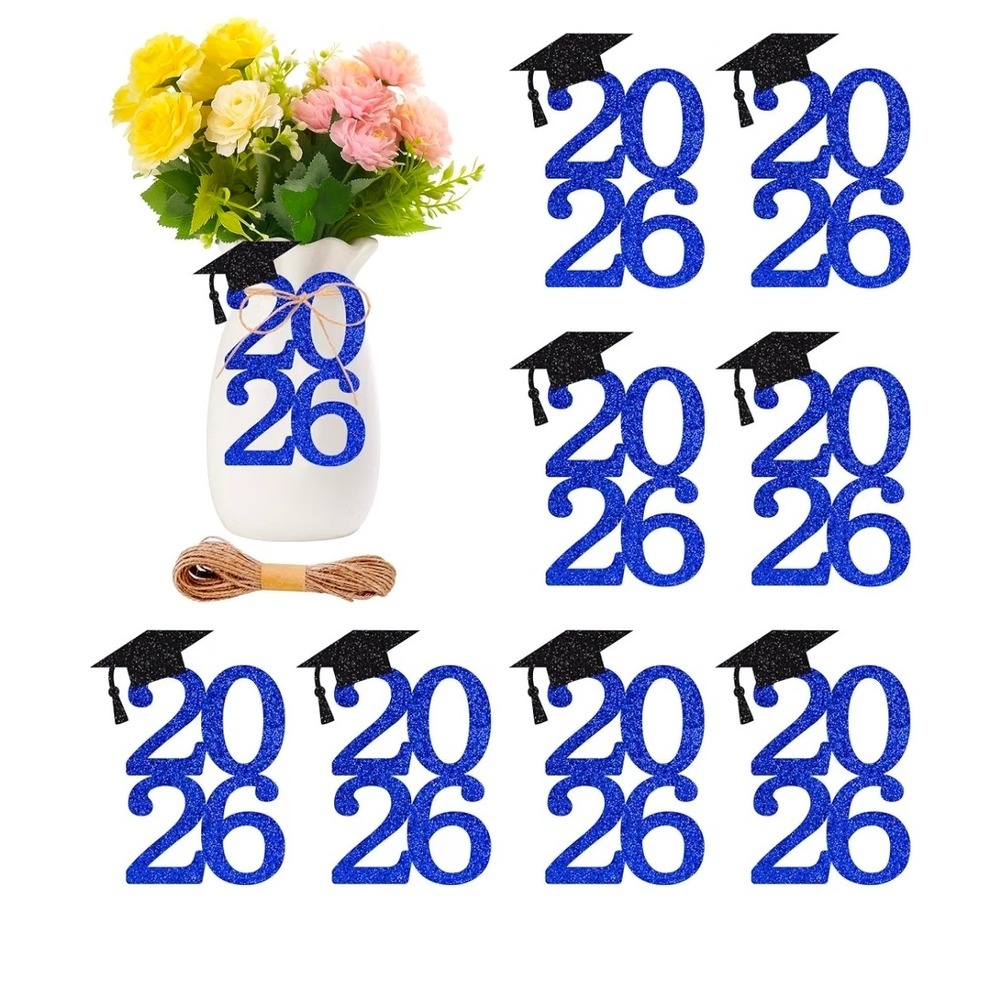 Class of 2026 Blue Glitter Graduation Decorations 2 Packs 60 Pcs Banner